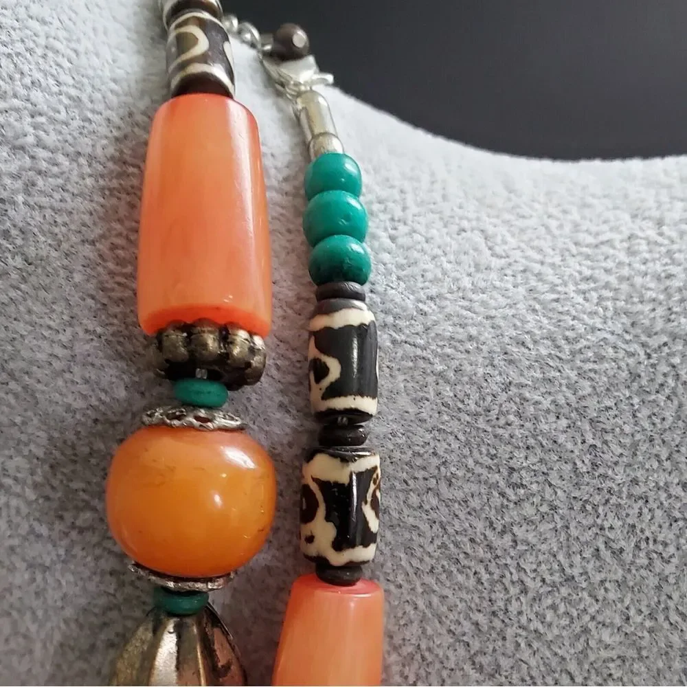 NWT Bohemian Boho Orange Bead Lot of 2 Necklaces‎ 19 to 22 in. World Mrkt India
